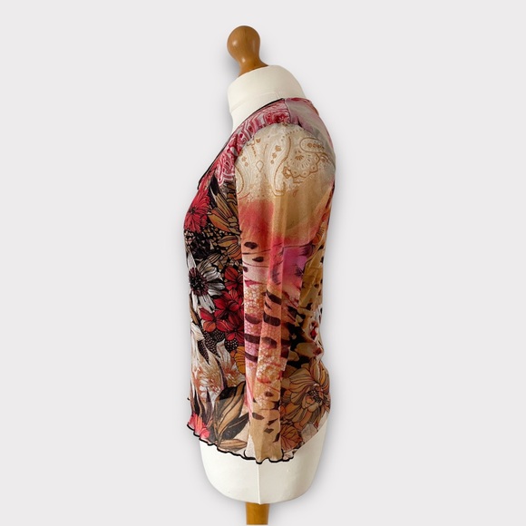 James Lakeland Mesh Blouse Top IT 46 UK 14 Floral Coral Red Orange Multi Lettuce - Picture 5 of 9